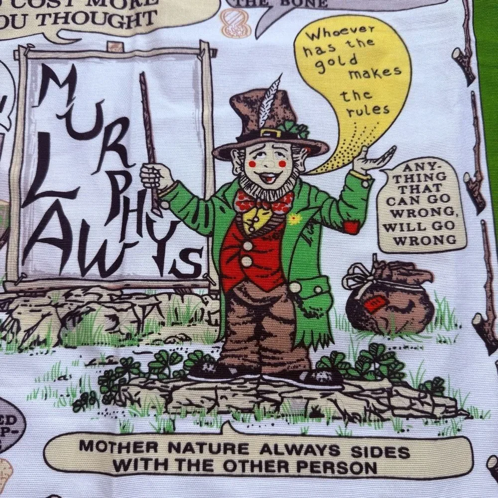 Vintage Murphys Law Irish Tea Towel Cotton McCaw Allan Ireland Leprechaun